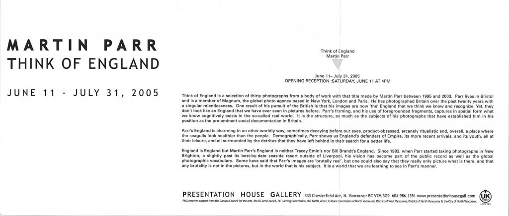 Martin Parr, Gallery Invitation - back