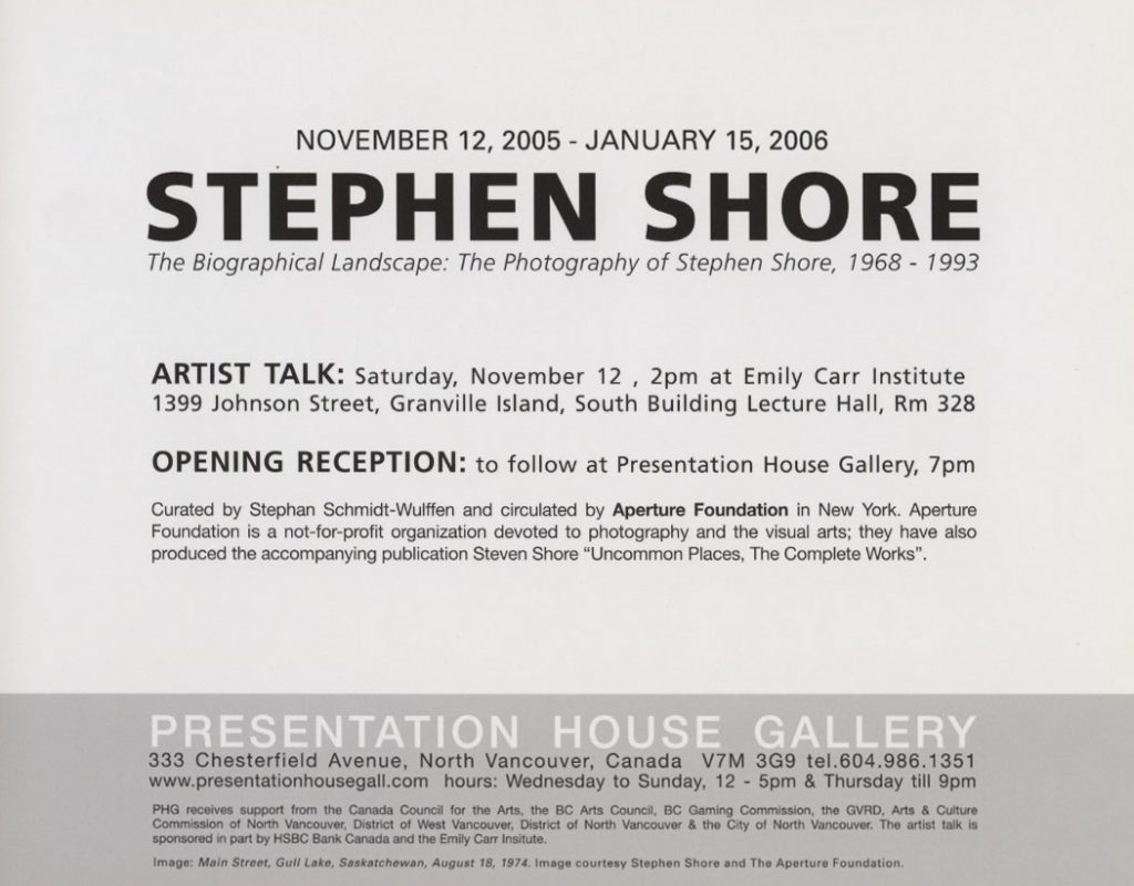 Stephen Shore, Gallery Invitation, Back