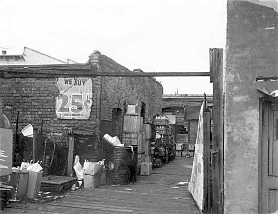 View from the back of 818-826 Main Street, c.1968, courtesy City of Vancouver Archives, CVA 203-15