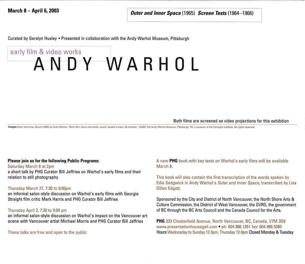Andy Warhol, Gallery Invitation - back