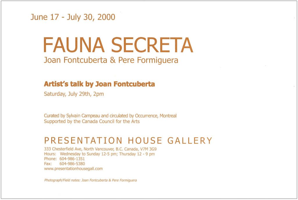 Fauna secreta, Gallery Invitation - back