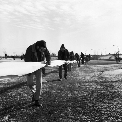 Glenn Lewis, 400 Yards of Burned Paper in a Square, 1970, performed at the University of Calgary