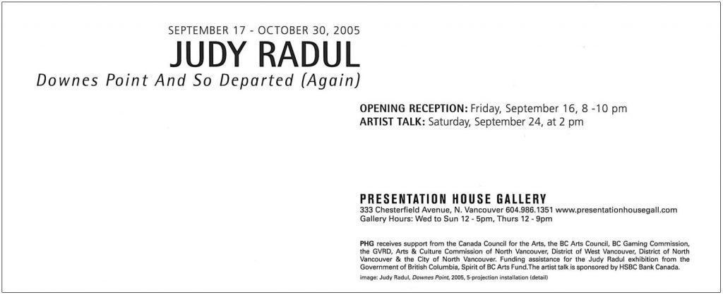 Judy Radul, Gallery Invitation - back