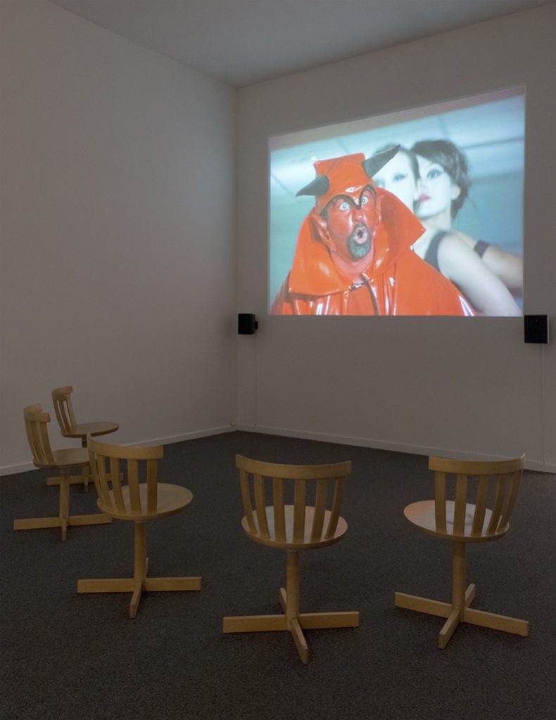 Installation view, My House: Mike Kelley & Ryan Trecartin, Presentation House Gallery, December 19, 2015 – March 6, 2016; Mike Kelley, Day Is Done, 2005-06, video. Courtesy Presentation House Gallery and Site Photography.