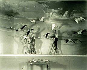 Working on Flying Bird Group in Sanford Hall, The American Museum of Natural History, 1947. Photo: Alex J. Rota