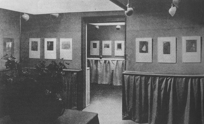 Alfred Stieglitz, installation view of the Gertrude Käsebier and Clarence H. White exhibition at Gallery 291, New York City, 1906. Reproduction of the photogravure originally published in "Camera Work, No. 14," 1906.