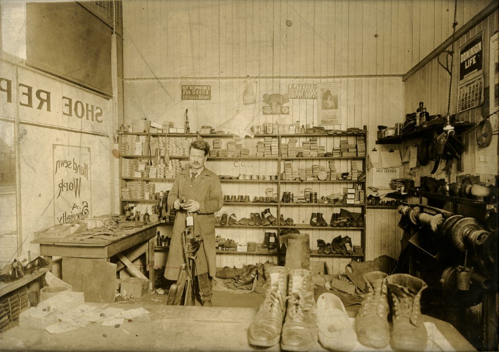 "Percy M. Smith Shoe Repair, 1339 Lonsdale Avenue, North Vancouver,” c. 1920,  gelatin silver print (1106)