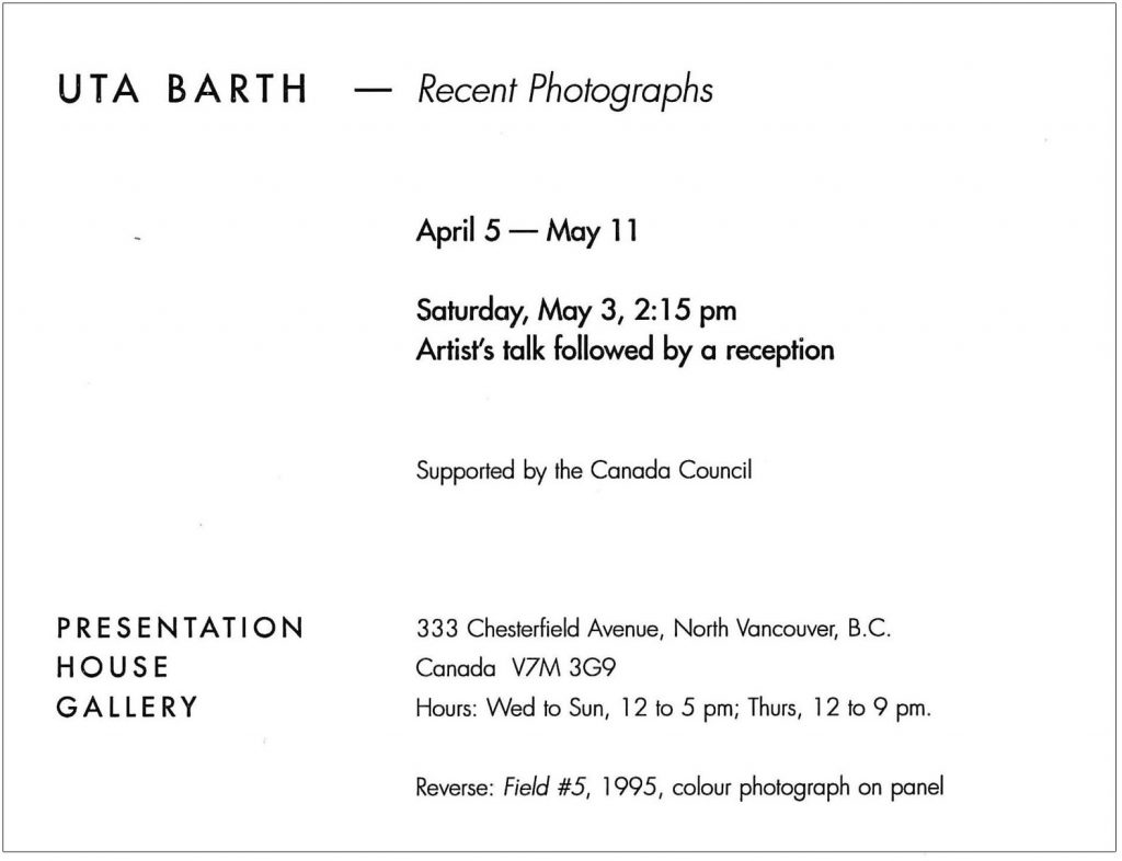 Uta Barth, Gallery Invitation - back