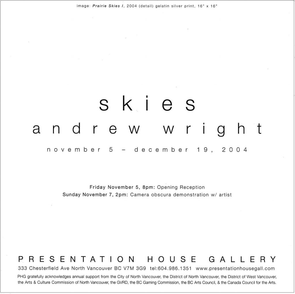 Skies, Andrew Wright, Gallery Invitation - back