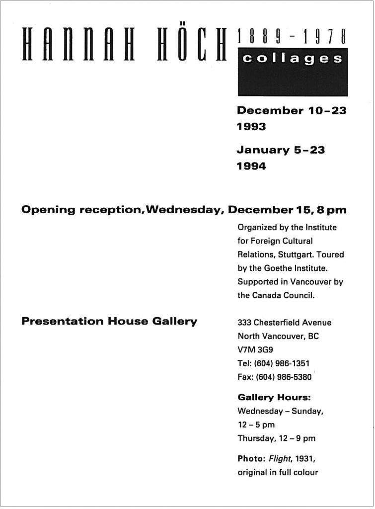 Hannah Hoch, Gallery Invitation - back