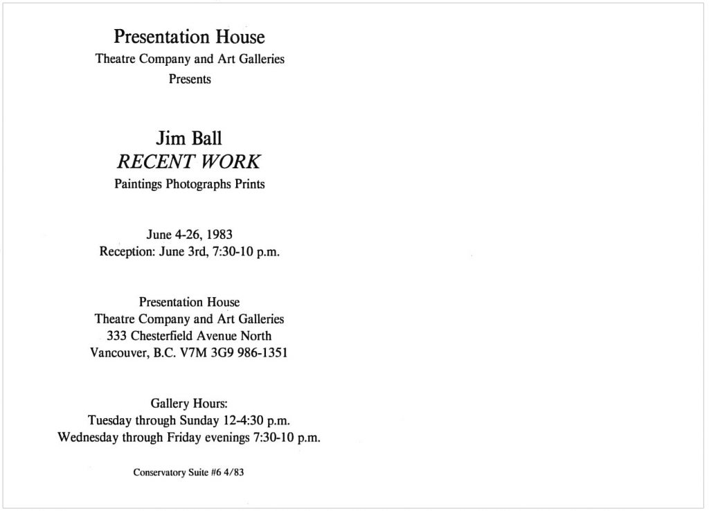 Jim Ball, Gallery Invitation - back