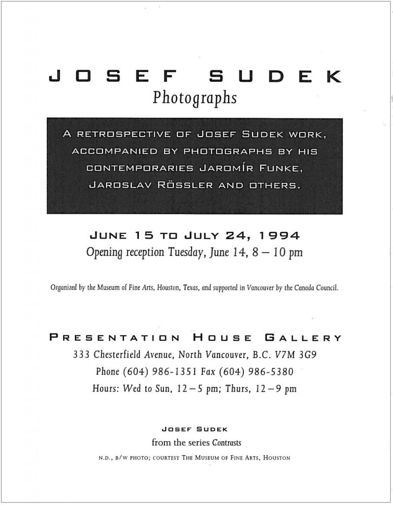 Sudek, Gallery Invitation - back