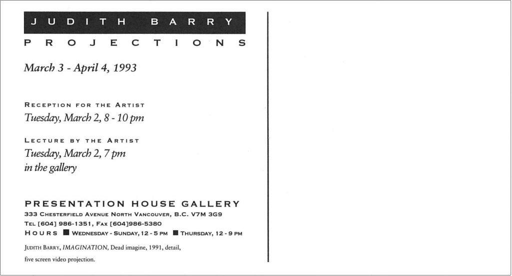 Projections, Barry, Gallery Invitation - back