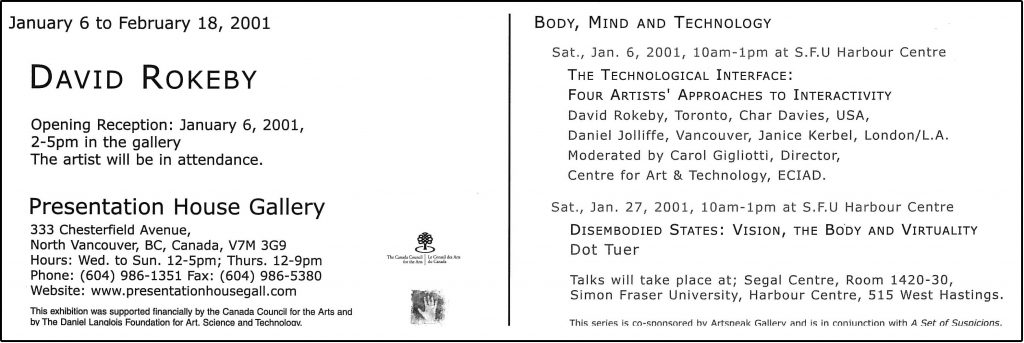 David Rokeby, Gallery Invitation - back