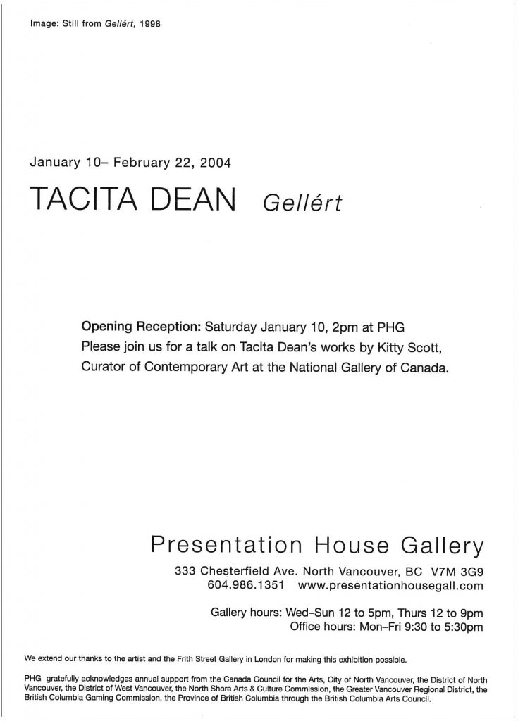 Tacita Dean, Gallery Invitation - back
