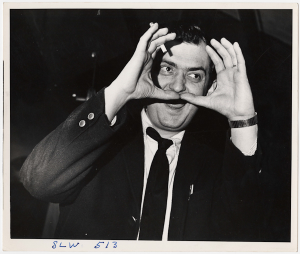 Weegee, [Stanley Kubrick making frame with his hands on the set of his film Dr. Strangelove or: How I Learned to Stop Worrying and Love the Bomb], 1963 Â© Weegee/International Center of Photography