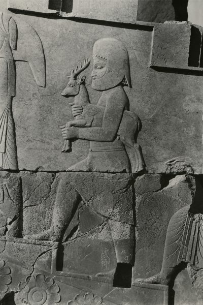 Hans Wickart von Busse, Tribute bearer with doe, ascending staircase of the ‘Tripylon’, c. 1933. Collection of Azita Bina and Elmar W. Seibel. gelatin silver print