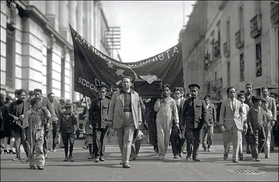 Painter Diego Rivera leading Julio Antonio Mella’s funeral procession, Mexico City, 1929. gelatin silver print