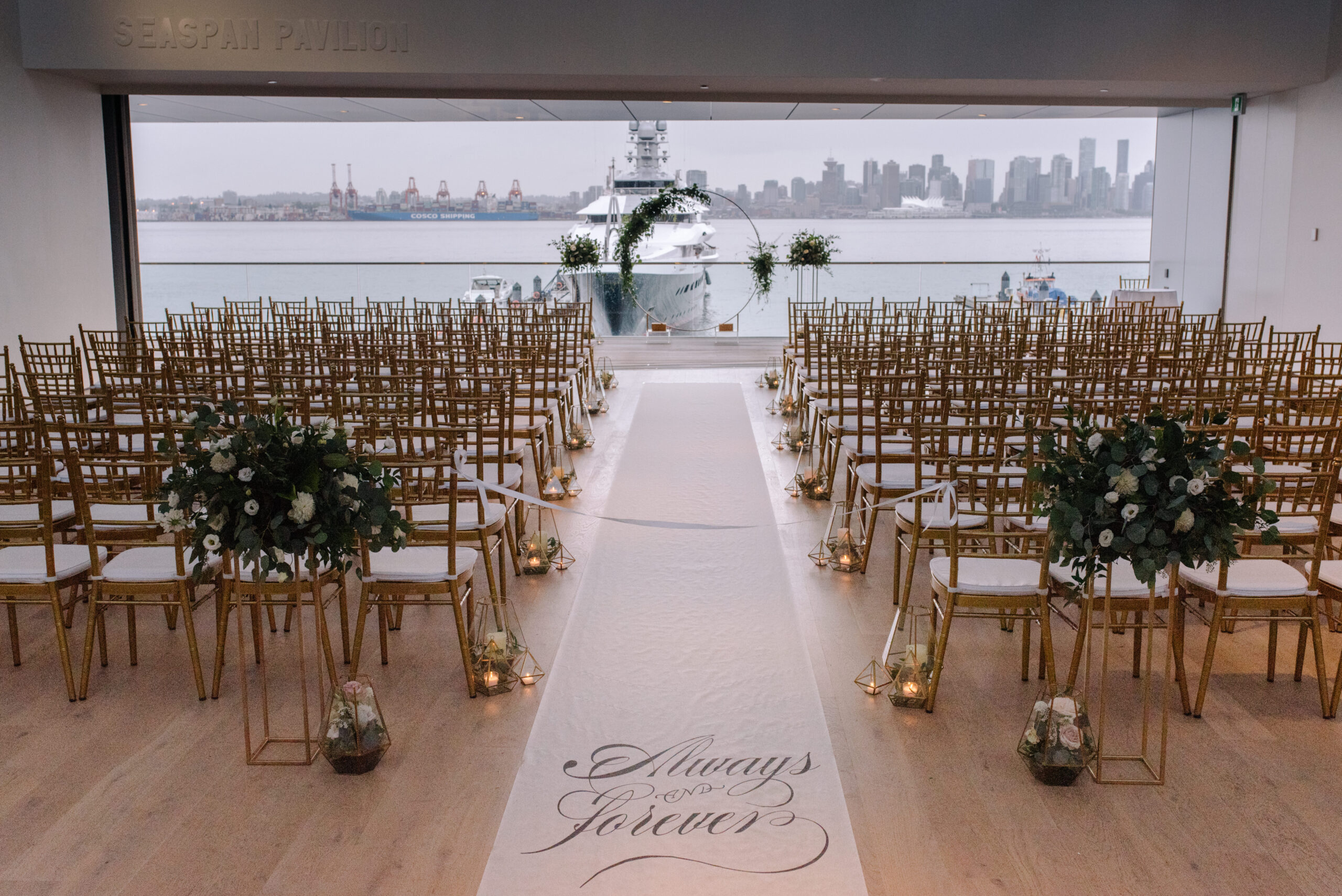 Ceremony Circle with flowers alter on patio